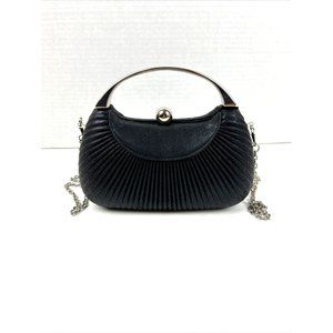 Natasha VTG Purse Satin Evening Cocktail Clutch Hard Case Black Removable Strap